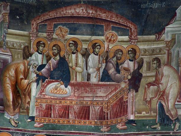 The Communion of the Apostles, a detail